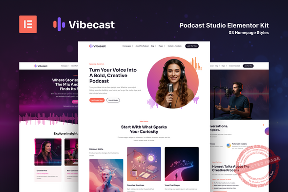 Vibecast - Podcast Studio Elementor Pro Template Kit