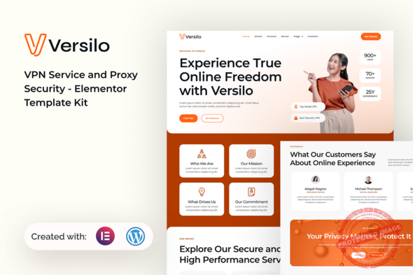 Versilo - VPN Service & Proxy Security Elementor Template Kit