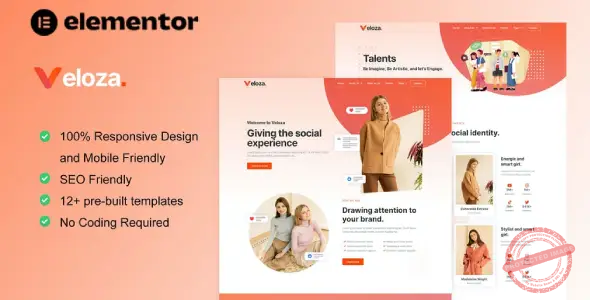 Veloza – Influencer & Talent Agency Elementor Template Kit