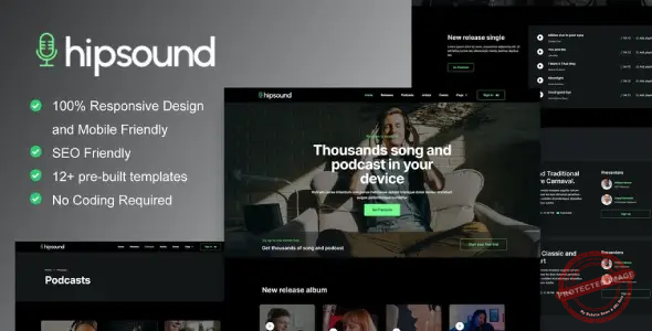 Hipsound – Music Streaming & Podcast Elementor Template Kit