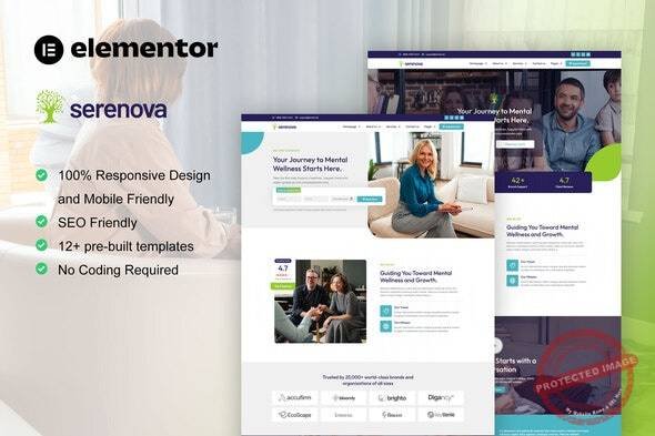 Serenova - Psychology & Mental Health Elementor Pro Template Kit